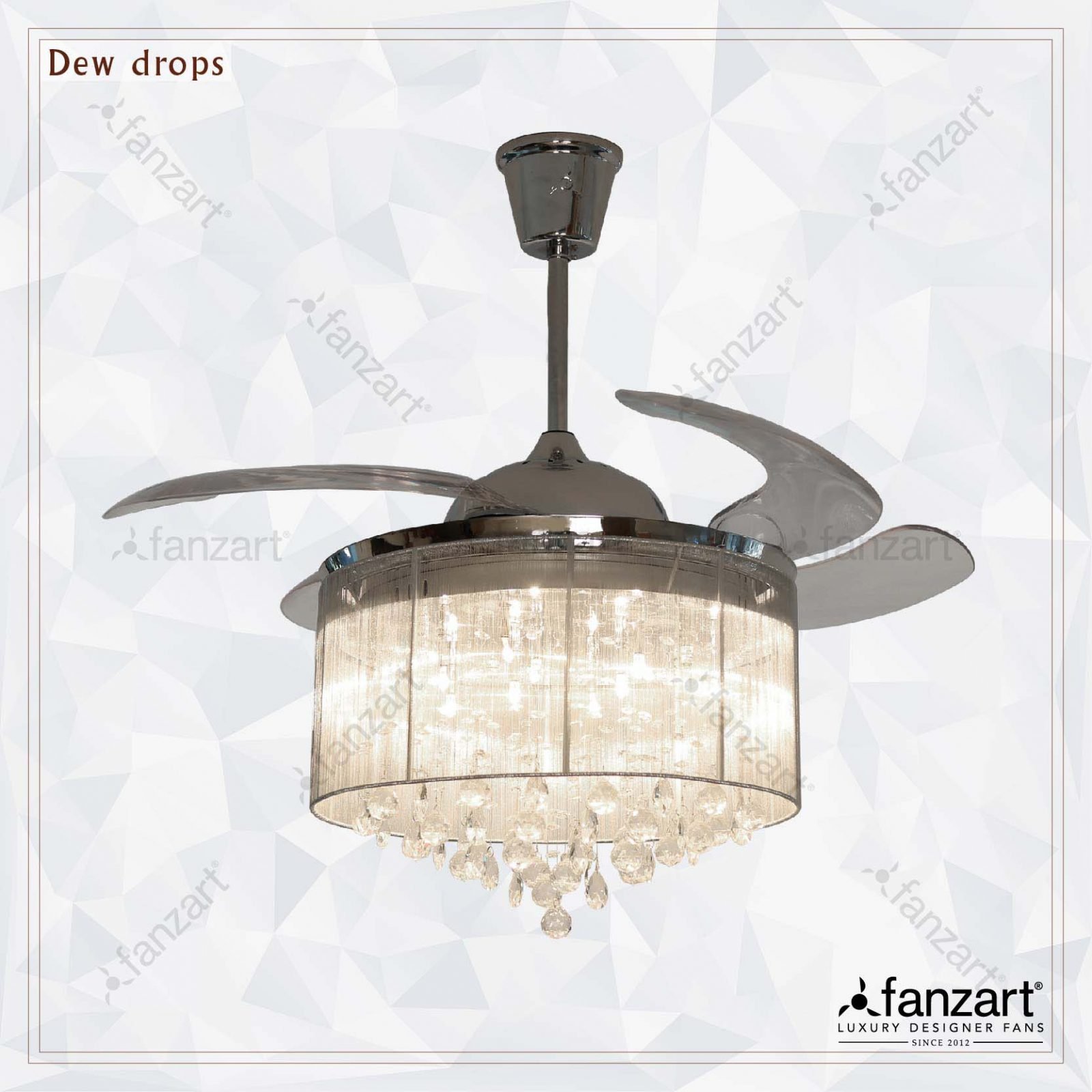 Dew Drops Chrome Designer Crystal Ceiling Fan Fanzart