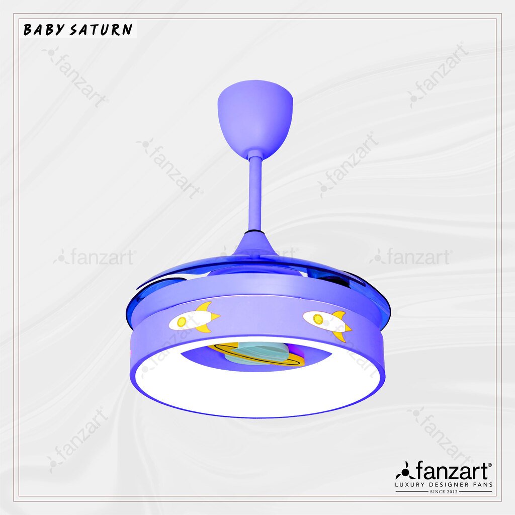 Baby Saturn Blue - 36" Modern fan with 3 x Matte Blue ABS transparent ...
